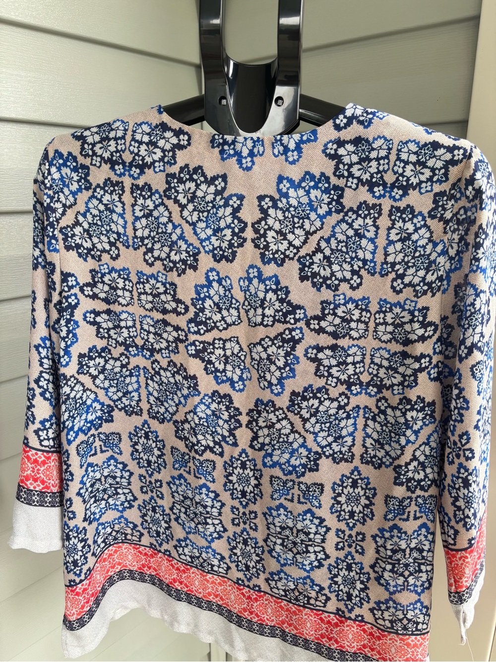 Violet + Claire Womens XL Boho Print Blouse Blue Coral 3/4 Sleeve Tunic Top - Picture 5 of 5
